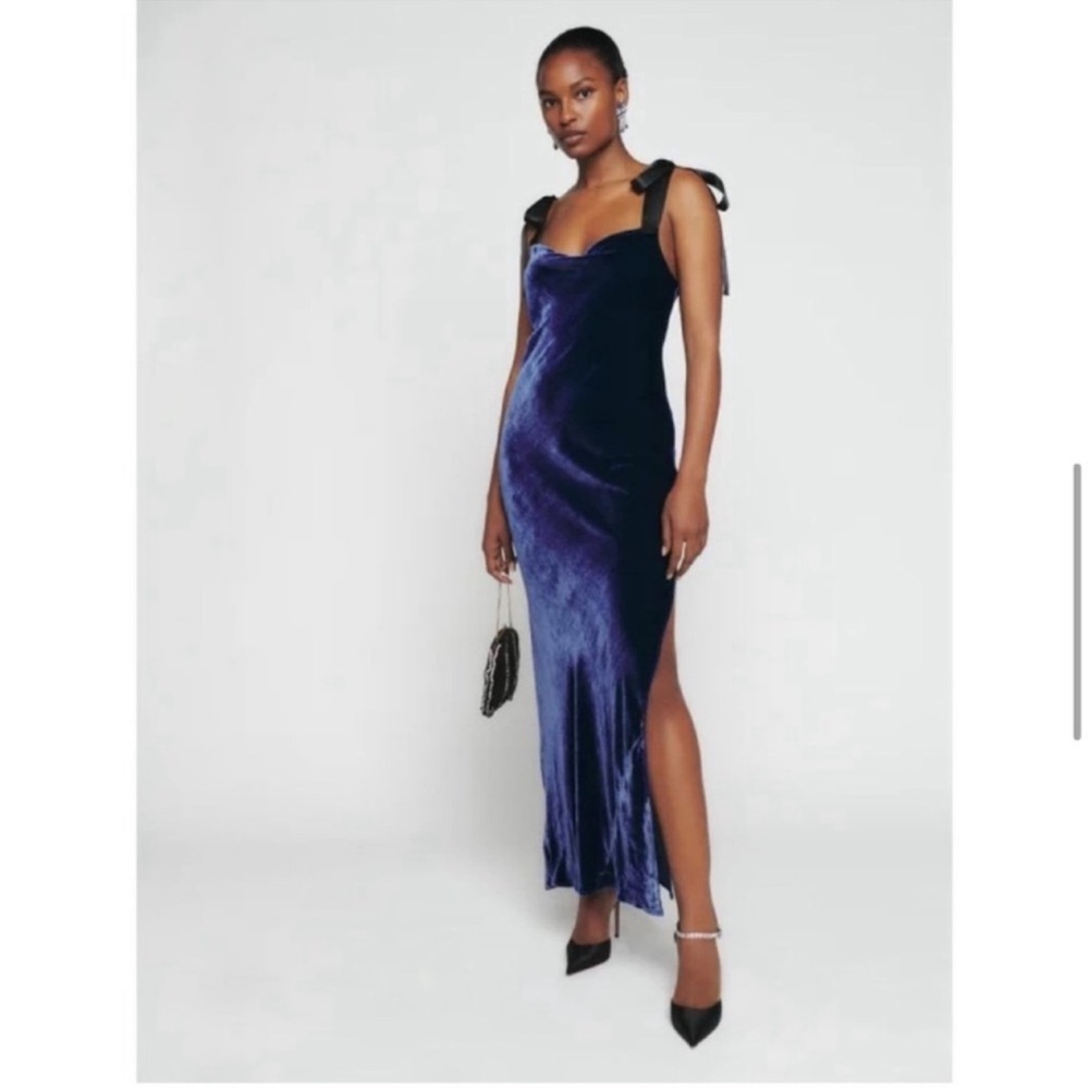 Reformation Velvet Maxi Dress in Deep Blue